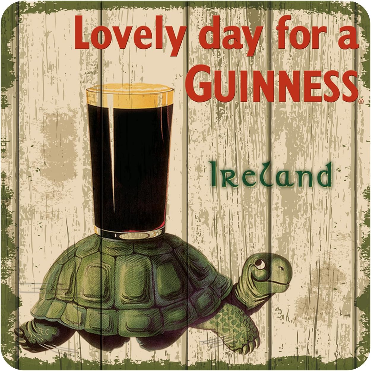 Guinness Nostalgic Coaster with Tortoise and Pint and Lovely Day for a Text