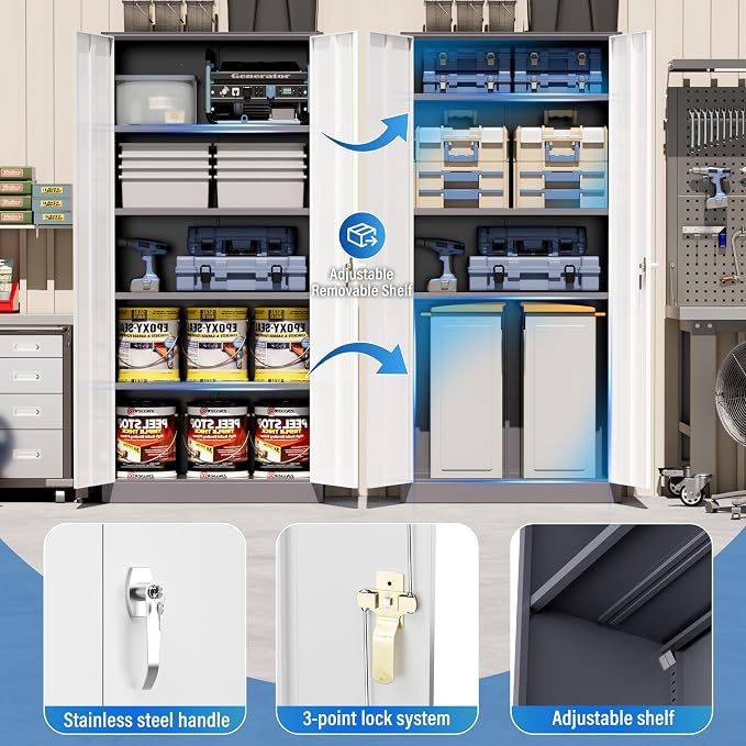 Greenvelly Metal Garage Storage Cabinet, 72” Steel Locking Storage Cabinet - Image 5