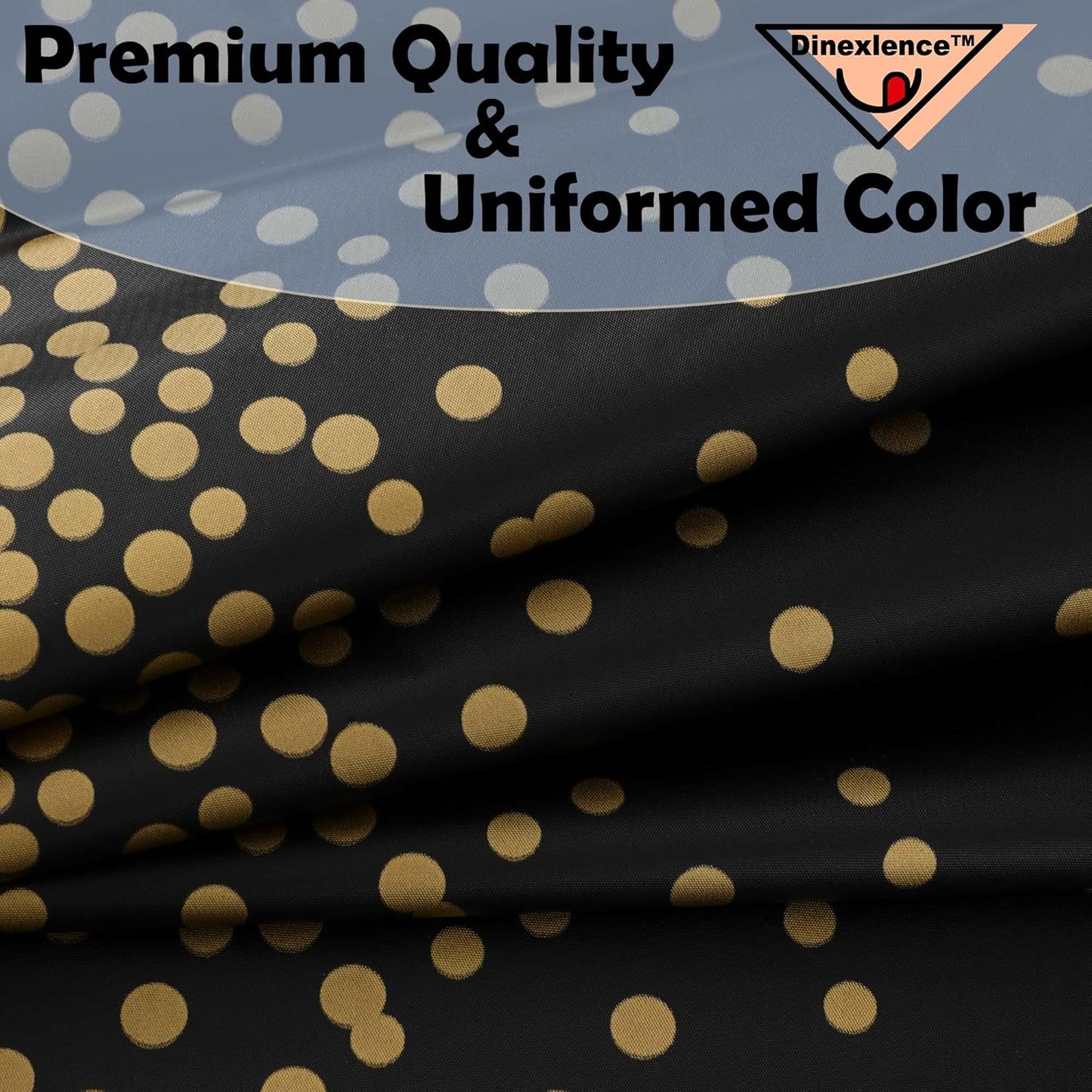 2 Pack Gold Polka Dots Black Premium Plastic Tablecloth Rectangle 54 x 108 Inches Reusable Gold Spot Decorative Black Table Cover for Dining, Wedding, Party, Indoor and Outdoor use