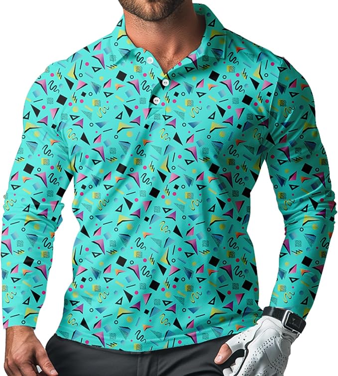 Men's Long Sleeve Golf Shirt Quick Dry 3 Button Work Fishing Outdoor Casual by SQPO