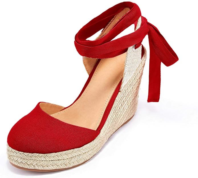FISACE Womens Summer Espadrille Heel Platform Wedge Sandals Ankle Buckle Strap - Image 5