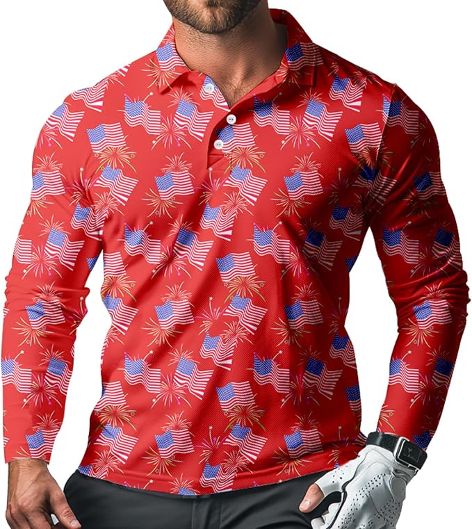 Men's Long Sleeve Golf Shirt Quick Dry 3 Button Work Fishing Outdoor Casual by SQPO