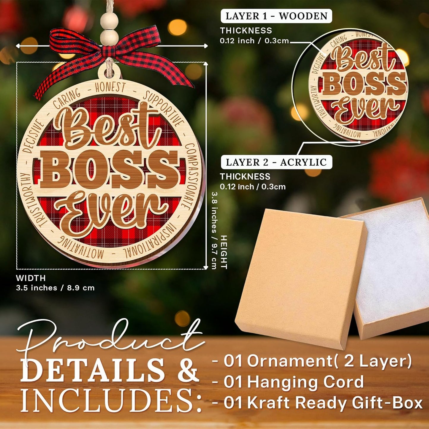 HEXMOZ Boss Christmas Ornament - Thank You Boss Gifts for Men, Women - Boss Lady Gifts for Manager, Leader, Worlds Best Boss Ever Christmas Ornaments Tree Decorations 2025