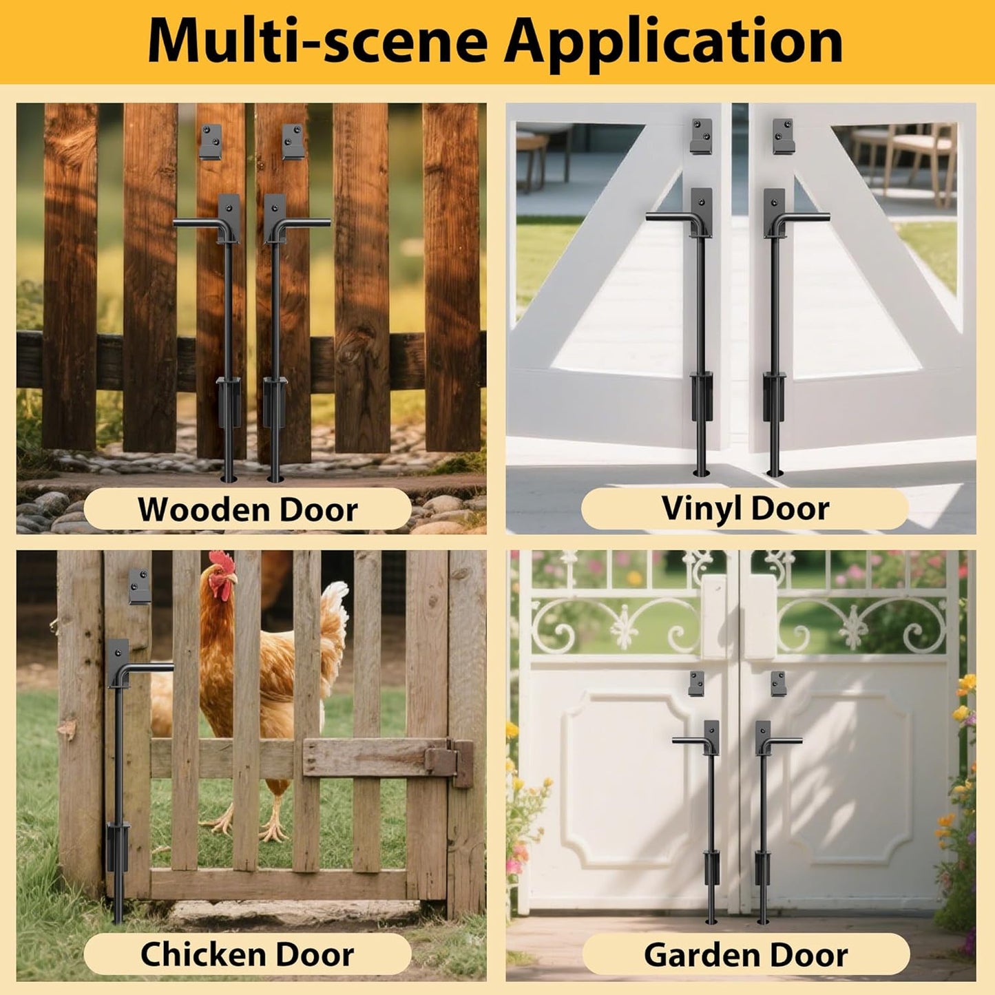 18" Heavy Duty Cane Bolts for Gates with Upgraded Square Hardware Gate Drop Rod with Black Finish for Wood PVC Vinyl Fences Gates, Double Doors-2 Pack