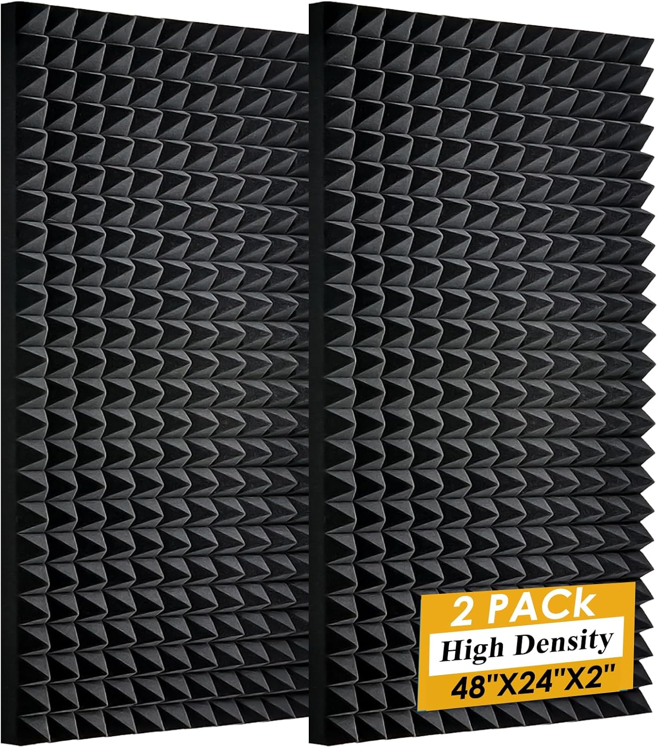 2 Pack Black Acoustic Foam Panels,48x24x2 Inch Sound Proof ,High Density Soundproof Wall Panels,Fireproof Cancelling Foam Studio (Black, 2 PCS)