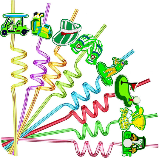 24pcs Golf Themed twisty Reusable Straws for Golf Party Favor Gift Bags,Daily Drinking Straws,Birthday Party,Class Reunions,Sports Golf Party supplies,With 2 Cleaning Brushes.(8color)