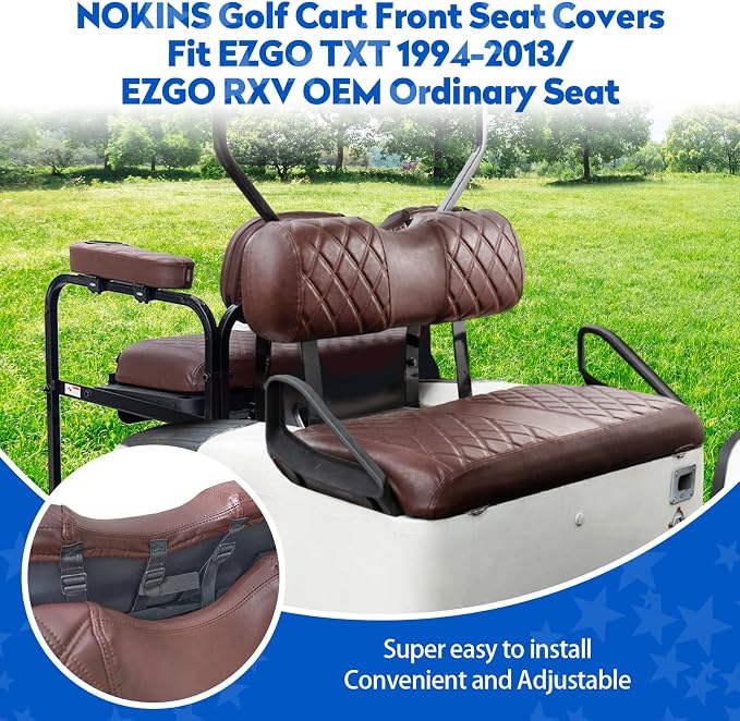 NOKINS Golf Cart Seat Covers for EZGO TXT 1994-2013/EZGO RXV, Vinyl Front&Rear - Image 2