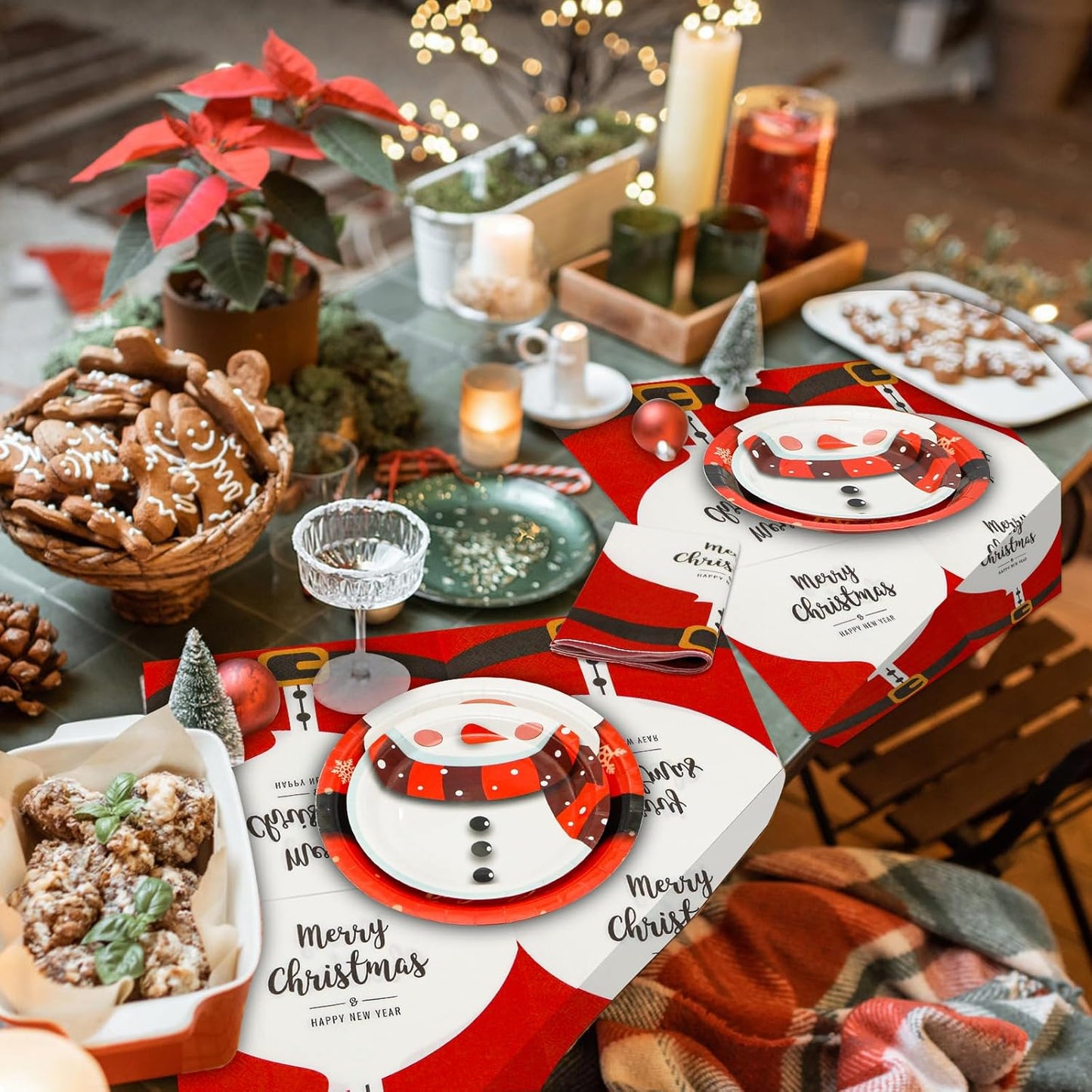 180Pcs Christmas Party Supplies Paper Plates and Napkins Serve 60 Disposable Tableware Set for Birthday Party Decorations Game Day Family School Holiday Sports Events