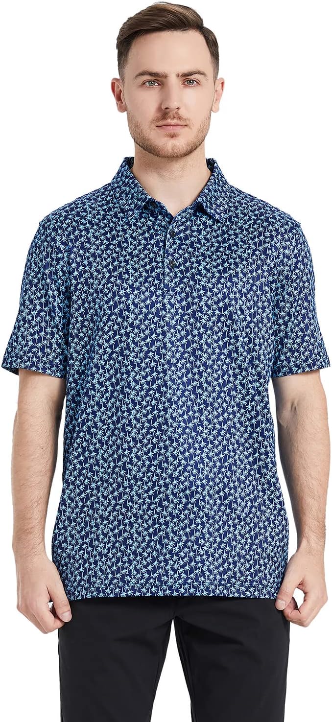 Golf Shirts for Men Dry Fit Short Sleeve Print Performance Moisture Wicking - Image 2