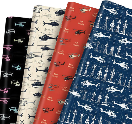 Helicopter Wrapping Paper 12 Sheets Helicopter Themed Designs Birthday Wrapping Paper Boy Gift Wrap for Holiday,Party,20"×28"