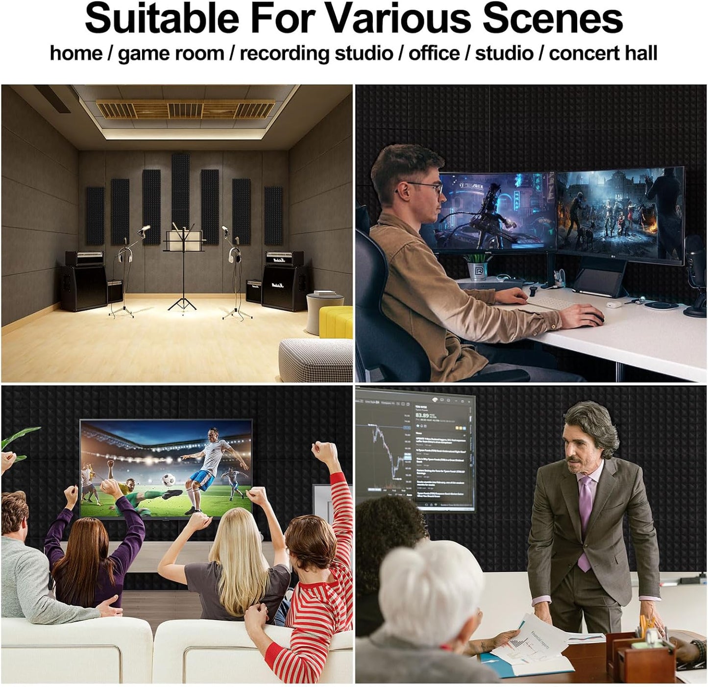 24 Pack Sound Proof Foam Panels Studio Acoustic Foam Panels,1" X 12" X 12"Soundproof Wall Panels,Fire-Proofed Pyramid Soundproofing Wedges,Acoustic Treatment Foam for Home -Black