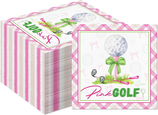 40PCS Golf Paper Napkins – Golf Party Napkins with Pink, Green & Plaid Design for Baby Showers,Birthday Parties,Afternoon Tea,Daily Dining,Sports-Themed Gatherings,Girls’ Tea Parties,Bridal Showers
