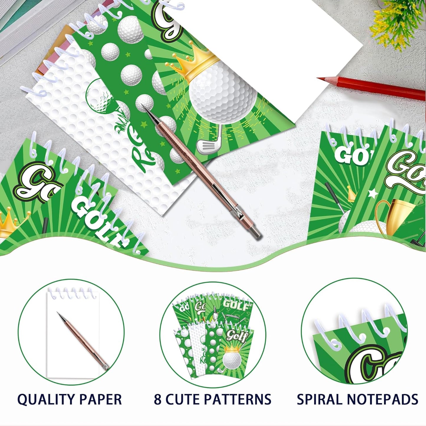 24 Pcs Mini Golf Themed Notepads Sports Ball Party Favors Sports Ball Spiral Pocket Notepads Goodie Bag Stuffers Notepads Spiral Mini Notebooks for Teens Teacher Classroom Reward