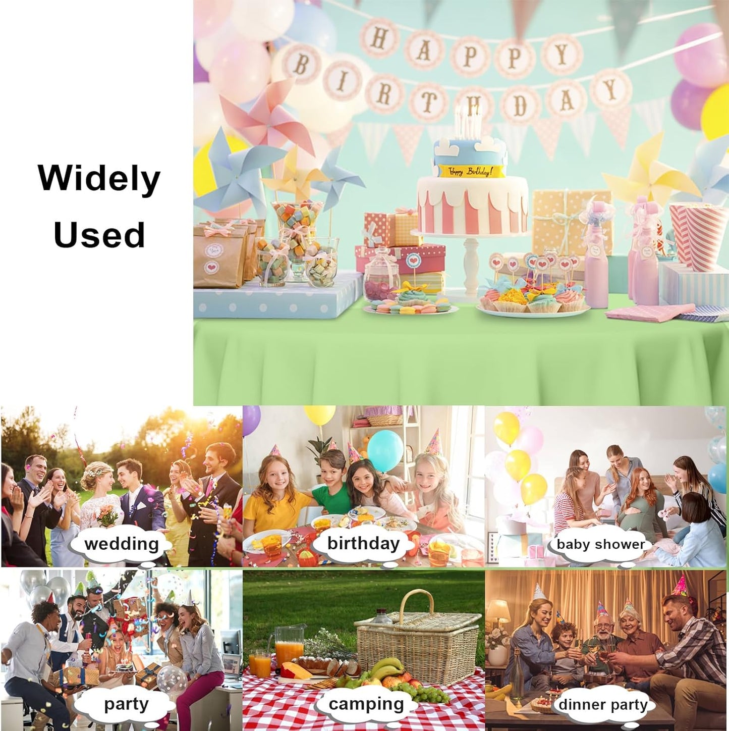 12 Pack Round Disposable Sage Green Tablecloth, Sage Green Plastic Table Cloths for Parties Disposable, 84x84 in Waterproof Camping Tablecloth for Birthday Party Baby Shower Picnic School