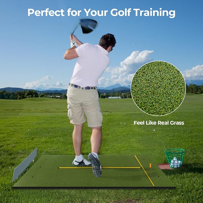 Goplus Golf Mat, 5x3ft/5x4ft Golf Hitting Mat 20/25/27/32mm Thick w/2 Alignment - Image 4