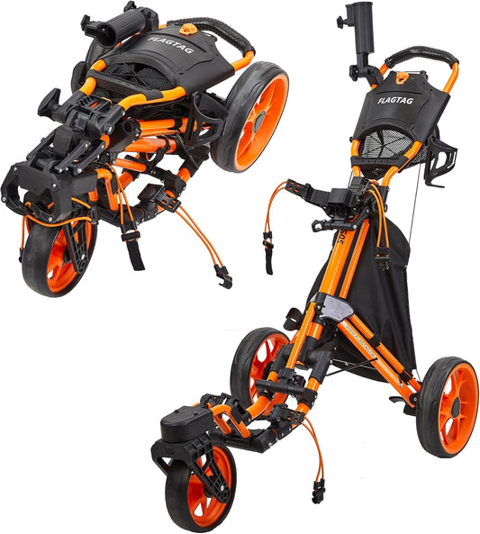 Golf Push Cart 3 Wheel with 360 Swivel Front Wheel,Lightweight and Foldable Walking Golf Cart，One-Click Foldable,with Foot Brake
