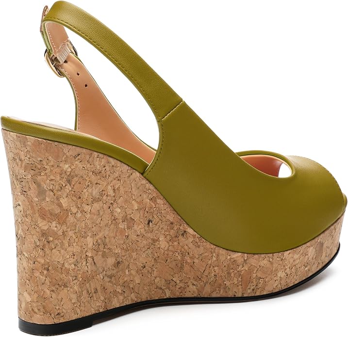 Womens Peep Toe Wedge Heels Matte Fashion Cork Slingback Pumps Platform Wedge - Image 5