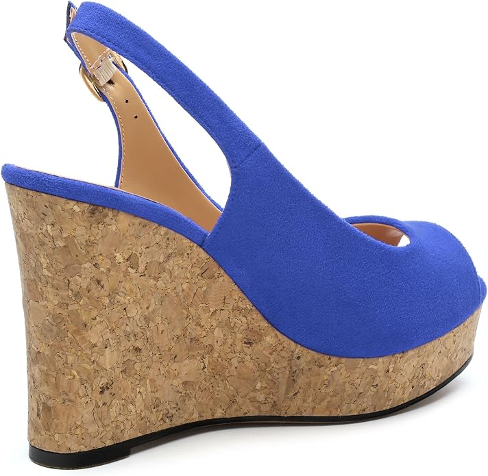 Womens Wedge Platform Sandals Peep Open Toe Slingback Buckle High Heel Dress - Image 5