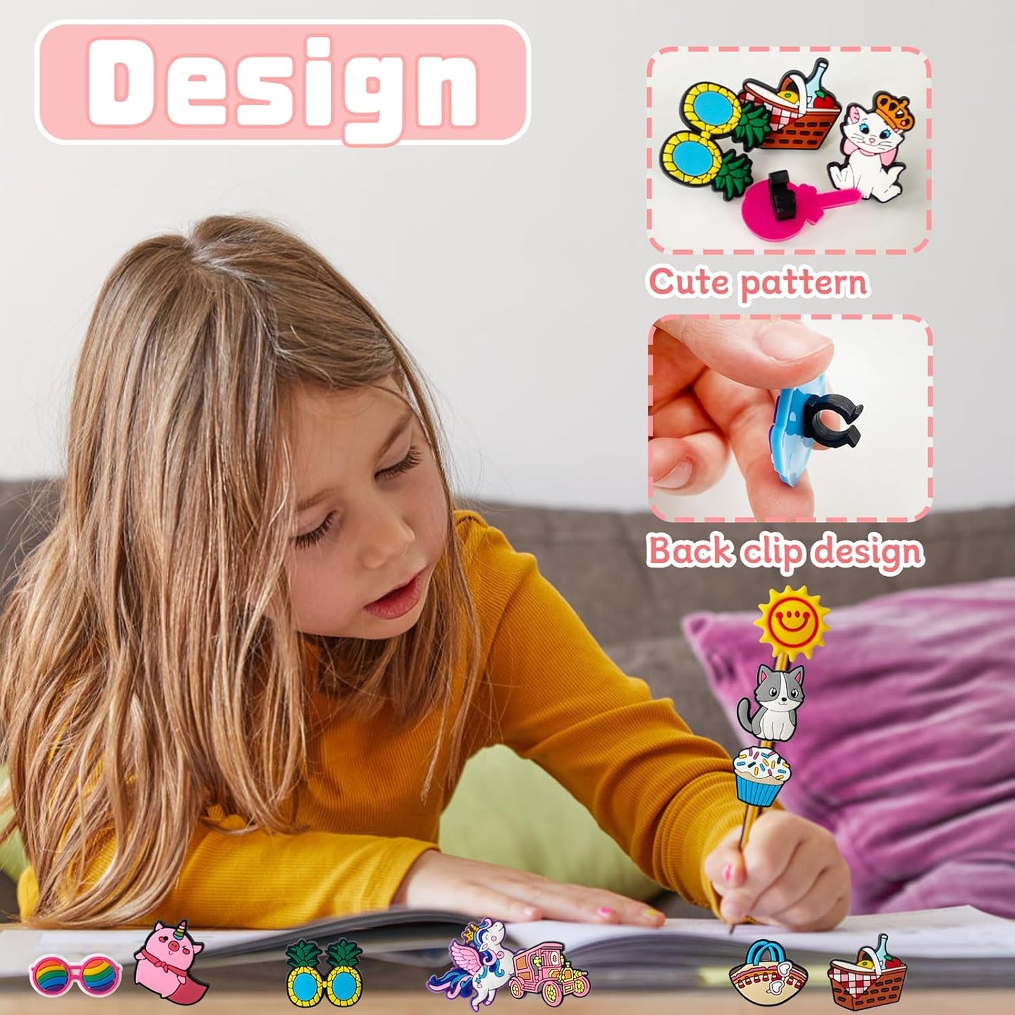 100 Pcs Cute Pencil Topper Decoration,Bulk Random Pencil Topper Accessories,Different Pencil Clips Decorations for Pupil/Junior Students Gifts,Awards,Prize