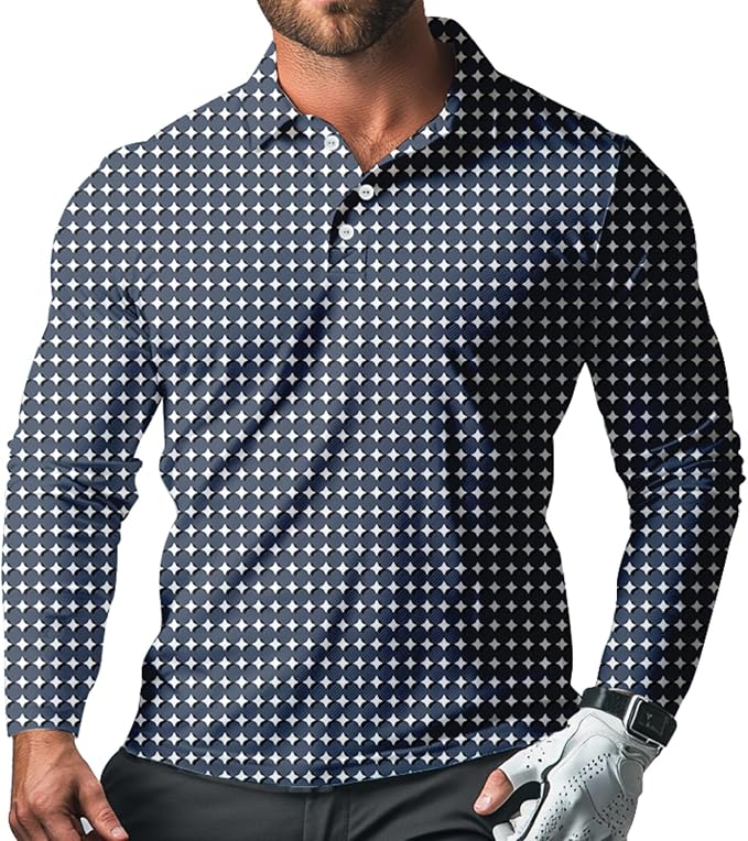 Men's Long Sleeve Golf Shirt Quick Dry 3 Button Work Fishing Outdoor Casual by SQPO