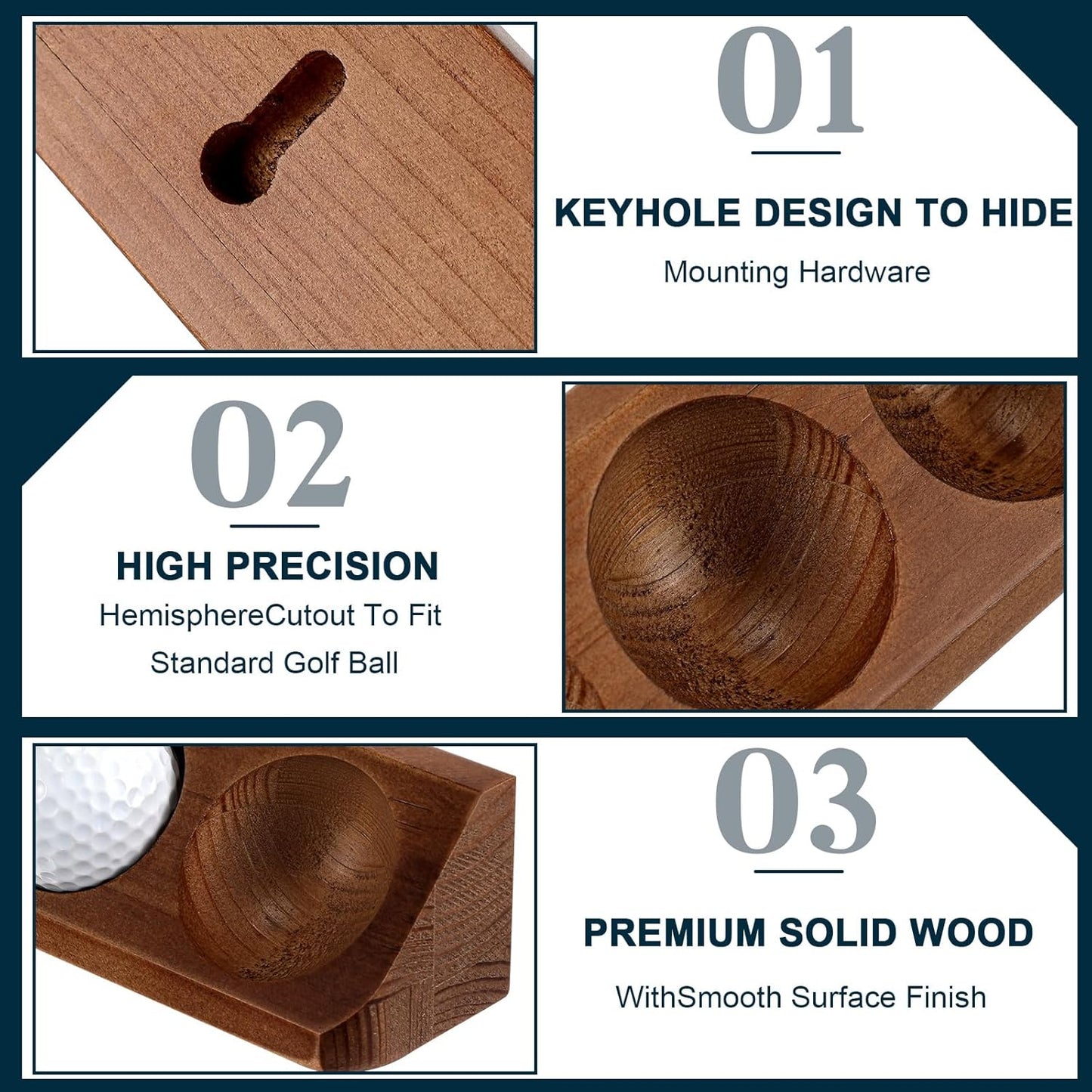 2 Pack Wooden Golf Ball Display Case 6 Standard Size Wall Mount Golf Ball Stand Holder Display for Collector Sport Memorabilia Accessories Gift (Walnut Color)