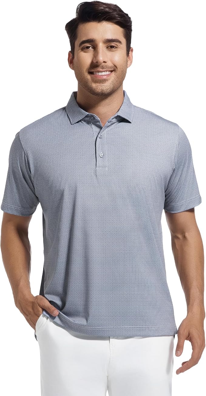 Alex Vando Mens Golf Shirt Moisture Wicking Classic Print Golf Shirts - Image 3