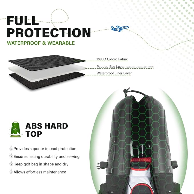 Golf Travel Bag with Hard Case Top, 1680D Heavy Duty Oxford Golf Club Travel - Image 3