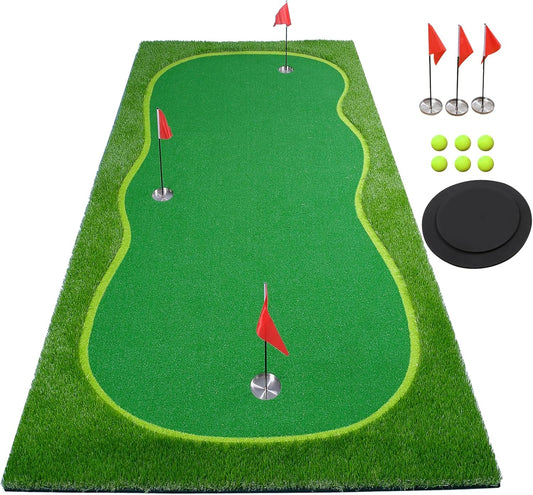 Golf Putting Green/Mat-Golf Training Mat- Professional Golf Practice Mat- Green Long Challenging Putter for Indoor/Outdoor