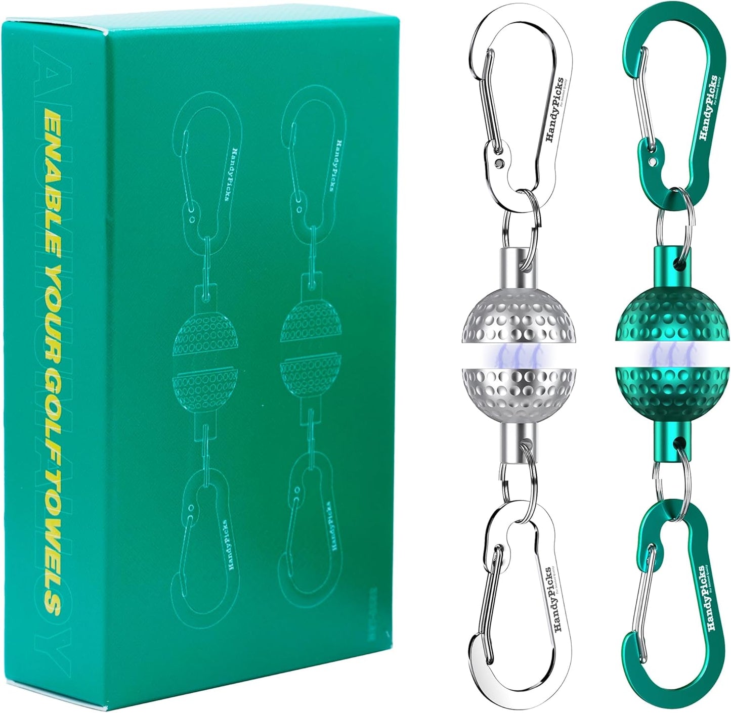 Handy Picks Magnetic Clip for Golf Towels, Original Mini Golf Ball Design, Industrial Neodymium Magnet for Strong Hold to Cart or Clubs, Essential Golf Accessory for Golf Lovers