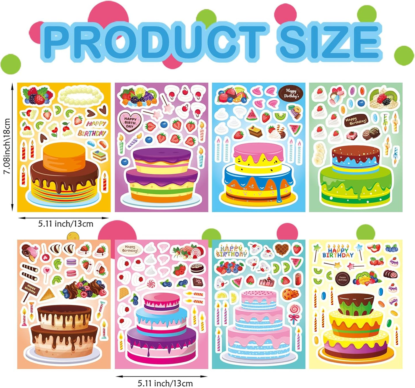 24 Sheets Birthday Stickers, Make-a-Cake Sticker for Kids Make Your Own Birthday Cake Stickers with Fruit Candy Candle, Happy Birthday Sticker Classroom Teacher Reward Stickers, Birthday Gift for Kids