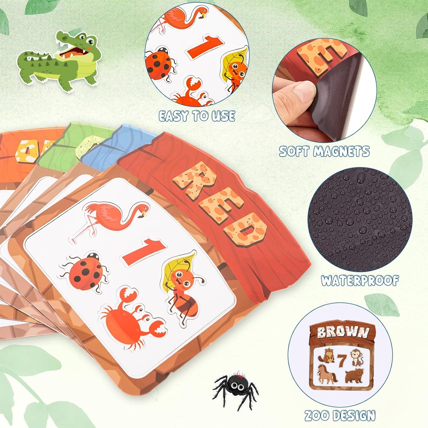 10Pcs Magnetic Color Sorting Set 60 Fridge Magnets for Kids, Cute Animal Refrigerator Magnets for Kids Early Education Color Sorting Shape Matching