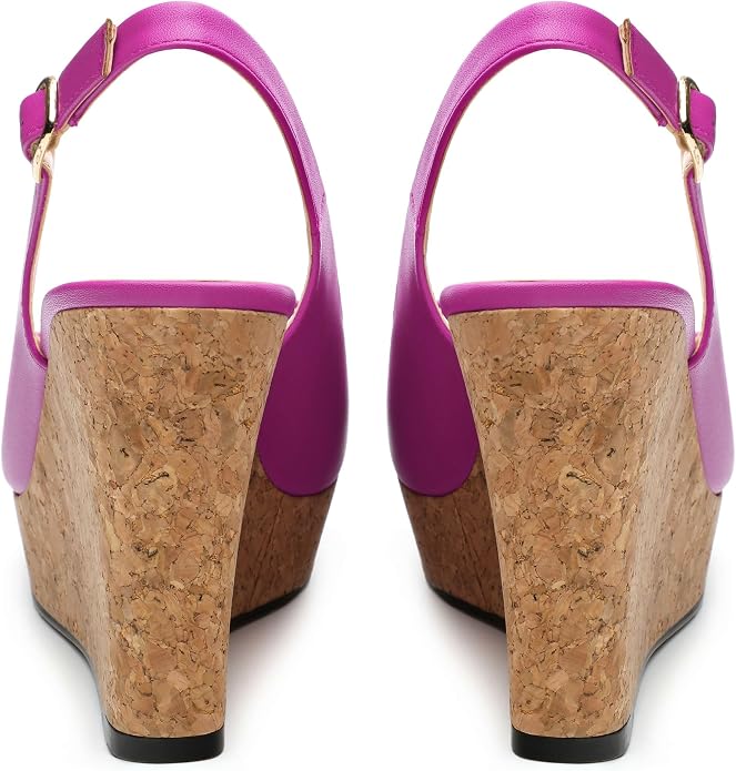 Womens Peep Toe Wedge Heels Matte Fashion Cork Slingback Pumps Platform Wedge - Image 4