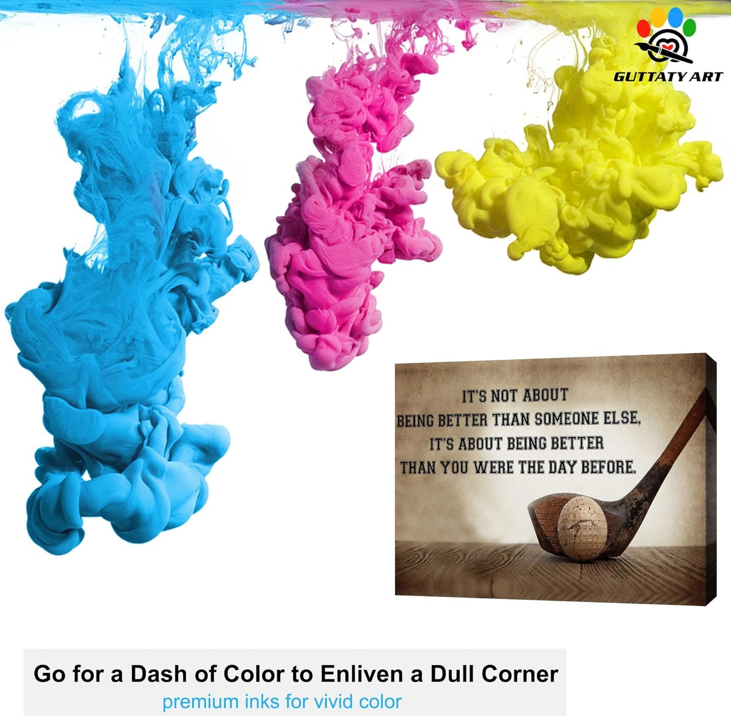 Inspirational Canvas Wall Art, Golf Clubs Wall Art Painting Prints for Living Room Wall Decor, Motivational Quotes Poster Picture for Bedroom Decor, Framed Artwork for Office Home Decor 32x48 Inches