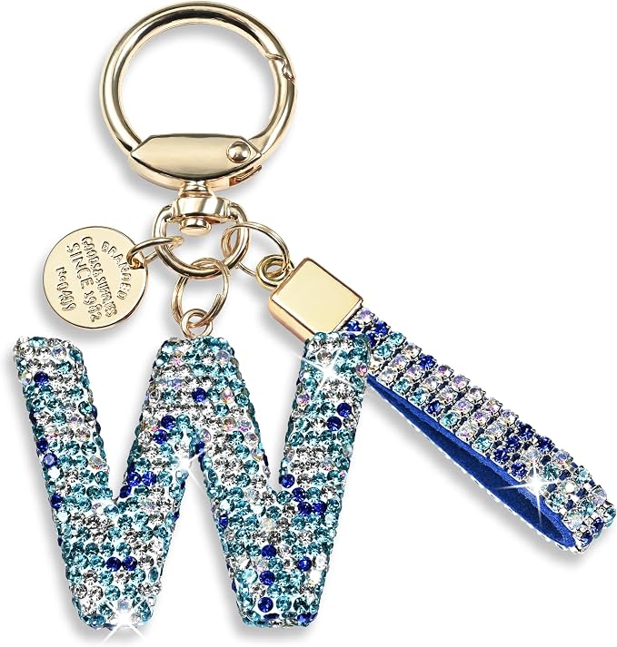 Pink Blue White Initial Letter Keychain Gift by JINGUAZI