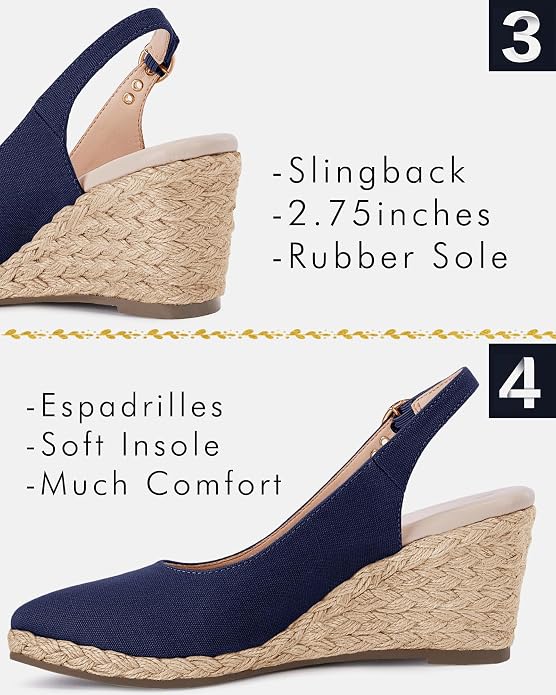 Juliet Holy Womens Wedge Sandals Espadrilles Closed Toe Slingback Buckle Strap - Image 5