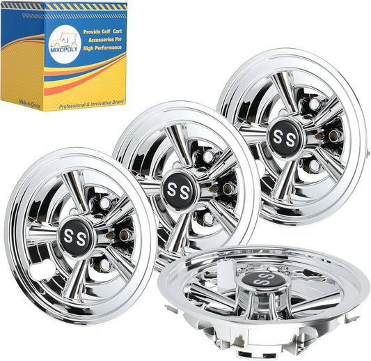 8 Inch (Set of 4) Golf Cart Wheel Covers Hub Caps Direct Fit for EZGO, Yamaha, Club Car SS Chrome 5-Spoke Snap-on Installation Rust-Proof Weather-Resistant