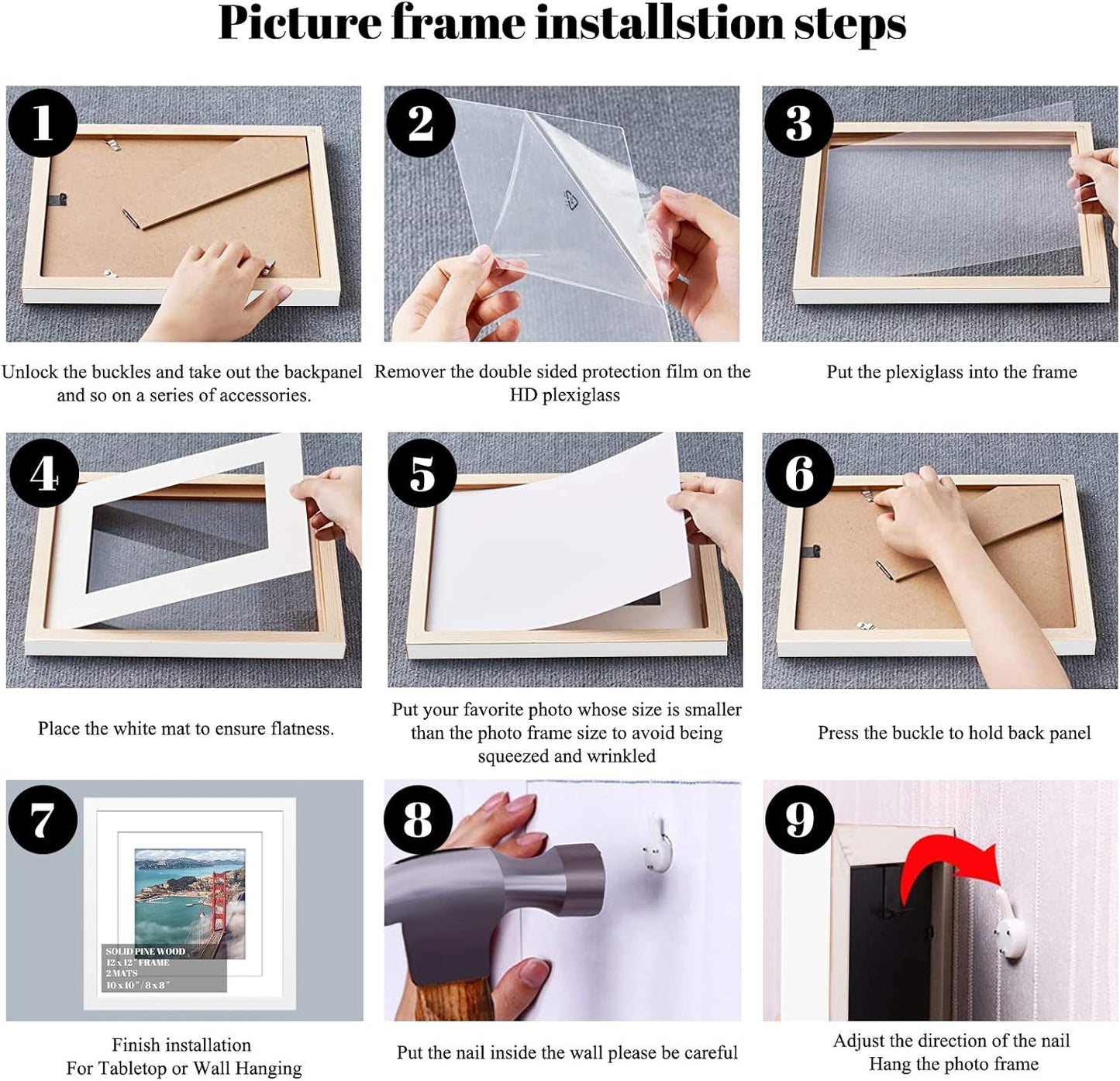 12x12 Wood Picture Frames for Wall Hanging or Tabletop,Diamond Painting Frame Baby Scan Picture Frames with 2 Mats Display 8x8 or 10x10 for Family Walls Decoration,Anniversary,Wedding,Christmas(White)