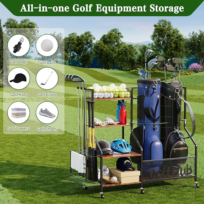 Golf Bag Organizer for 2 Bags, Large Golf Rack - Image 2