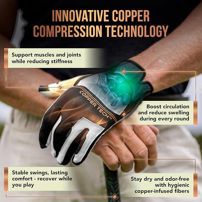 Copper Tech Golf Gloves Men Right Handed Golfer Or Left Handed Golfer | Copper - Image 4