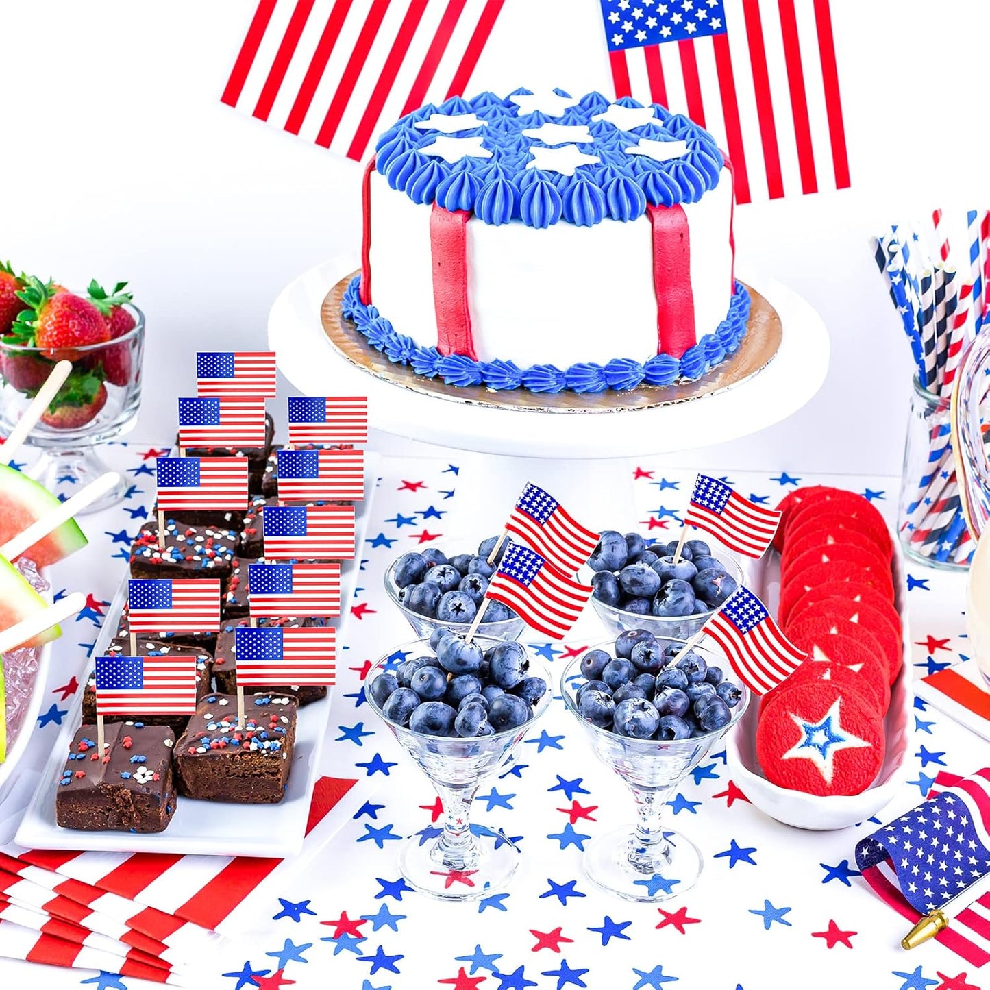 1000 Pcs 4th of July American Toothpick Flag Toppers Cake Decorations Independence Day Patriotic Cupcake Toppers Picks for Army Graduation Party Birthday Supplies
