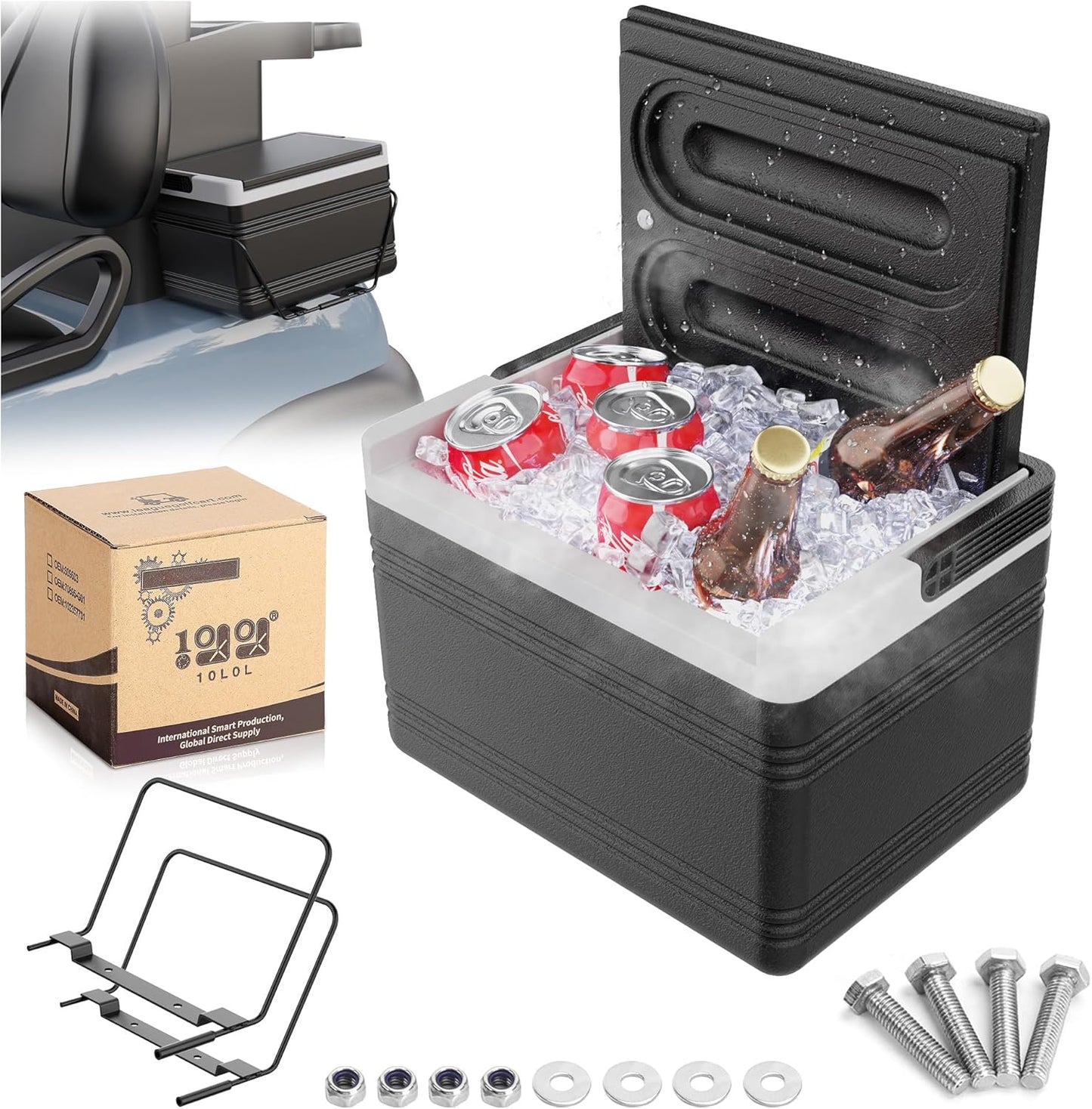 10L0L Golf Cart Ice Cooler Universal Insulated Portable Cooler Lightweight Ice Chest Box with Mounting Bracket Kit for Yamaha,EZGO,Club Car