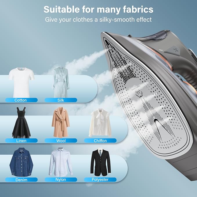 Steam Iron for Clothes with LCD Screen, 1700W Iron Non-Stick Ceramic Soleplate - Image 6