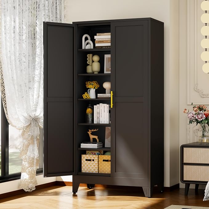 Black Metal Storage Cabinet, Kitchen Pantry Storage Cabinet - Image 8