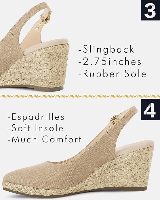Juliet Holy Womens Wedge Sandals Espadrilles Closed Toe Slingback Buckle Strap - Image 5
