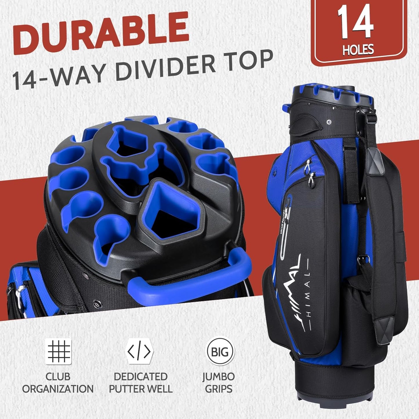 14-Way Golf Cart Bag Pro with Full Length Divider Top, Golf Bag for Men with Handles and Rain Cover