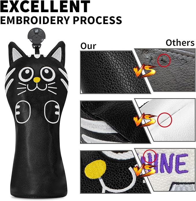 Golf Kitty Head Cover Golf Club White Leather Headcovers 1pc/4pcs Set Fits - Image 5