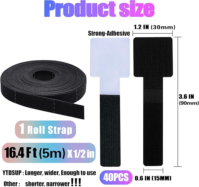 40+1 Hook and Loop Cable Ties, Sticky-Back Cord Organizer, Cable Clip, Self - Image 2
