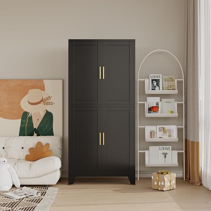 47“H Black Metal Bathroom Storage Cabinet, Kitchen Pantry Cabinet - Image 8