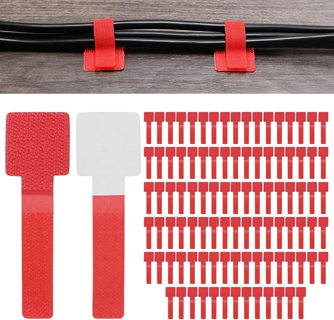 100-Pack Hook and Loop Cable Ties, 3.5 x 1.1 Inch Adjustable Self-Adhesive Cord by MMETERXITY
