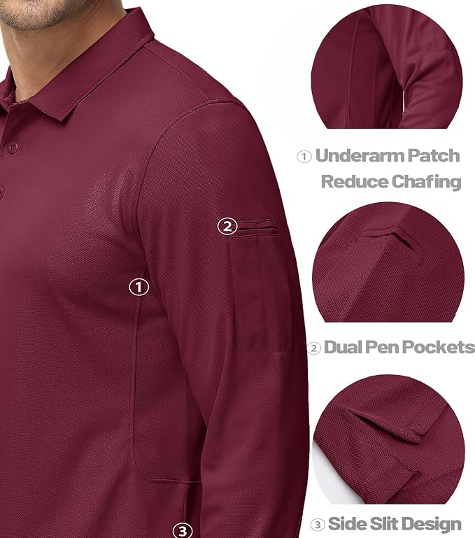 MAGCOMSEN Men's Polo Shirts 3 Button Quick Dry Performance Long Sleeve Tactical - Image 4